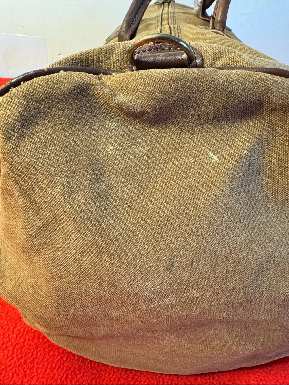 Large Vintage 80s LL Bean Duffle Bag Canvas Leather Trim Sawtooth Made in USA
